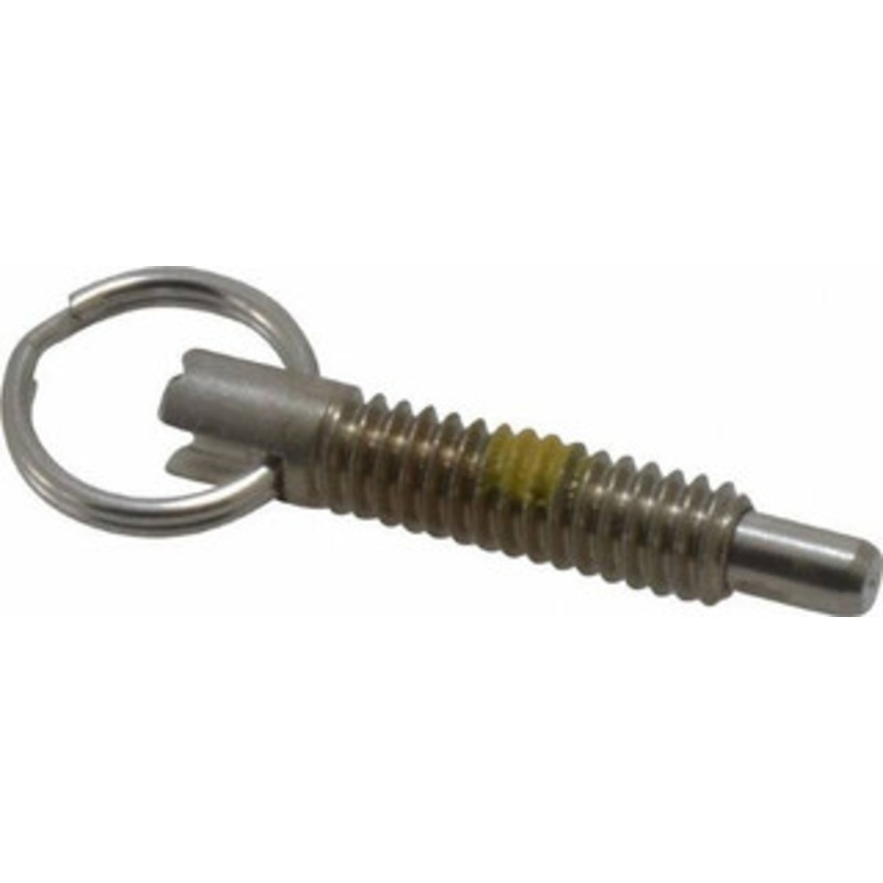 Vlier 1/4-20, 0.8 Thread Length, 0.155 Plunger Diam, 1/4 Plunger Projection, 1 Lb Init to 2.5 Lb Final End Force, Stainless Steel Locking Pull Ring Plunger 0.8 Len Under Head, 1.14 Body Len, 0.62 Ring Diam, 1.14 Plunger Len SPR250P – 62124516