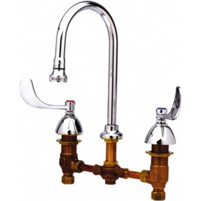 T&S Brass Faucet Mount, Deck Mount Faucet without Spray Two Handle, Wrist Blade Handle, Spread Rigid Gooseneck Spout, No Drain B-0865-04 – 32074114