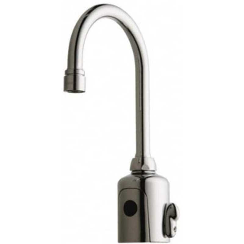 Chicago Faucets Polished Chrome Plated Electronic User Adjustable Temperature Control Mixer Sensor Faucet Powered by 6 Volt Lithium CRP2 Battery (Included), Gooseneck Spout, 4 to 8 Mounting Centers 116.223.AB.1 – 40349292