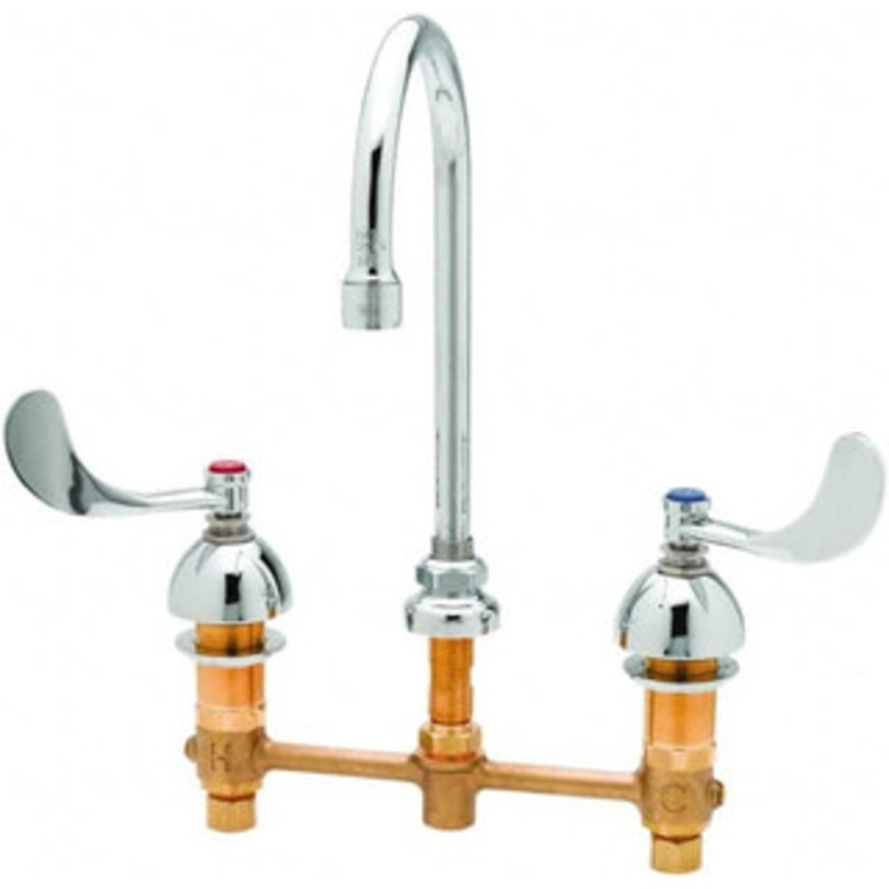 T&S Brass Faucet Mount, Deck Mount Faucet without Spray Two Handle, Wrist Blade Handle, Swivel Gooseneck Spout, No Drain B-2866-05 – 32074049
