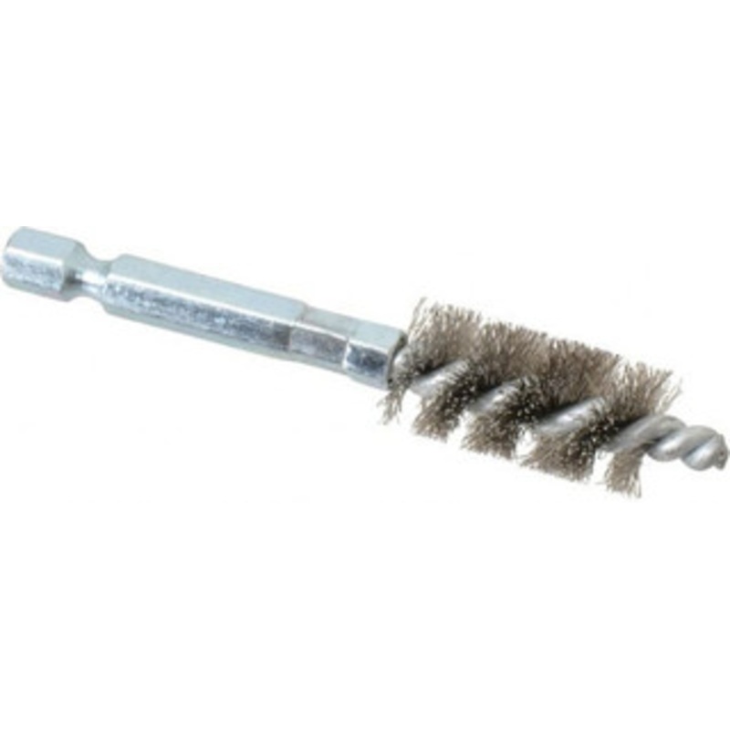 Schaefer Brush 3/8 Inch Inside Diameter, 9/16 Inch Actual Brush Diameter, Carbon Steel, Power Fitting and Cleaning Brush 1/4 Shank Diameter, 3-1/8 Inch Long, Hex Shaft Stem, 1/2 Inch Refrigeration Outside Diameter 09545-12 – 56489206