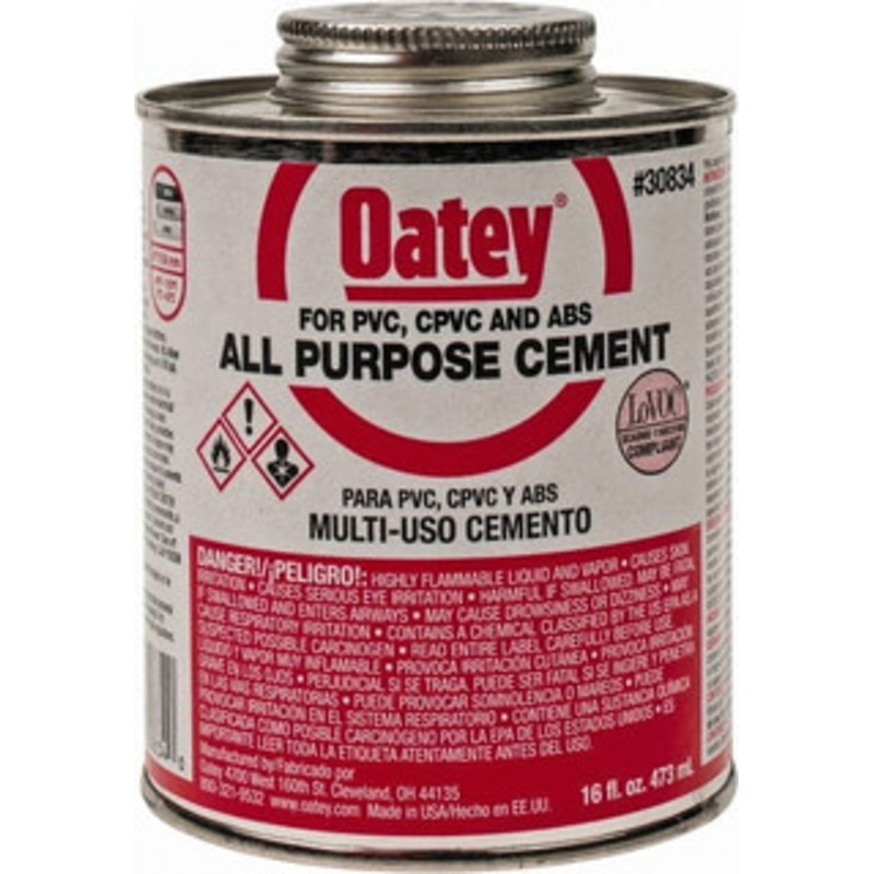 Oatey 16 oz All-Purpose Medium Bodied Cement Clear, Use with ABS, PVC & CPVC up to 6 Diam 30834 – 37035748