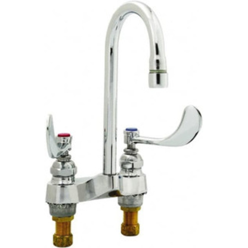 T&S Brass Faucet Mount, Deck Mount Faucet without Spray Two Handle, Wrist Blade Handle, Rigid Gooseneck Spout, No Drain B-0892-01 – 32074080
