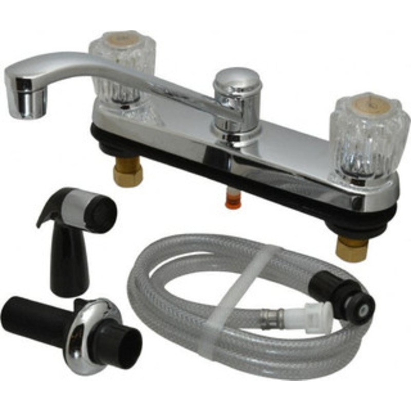 B&K Mueller Deck Plate Mount, Kitchen Faucet with Spray Two Handle, Knob Handle, Standard Spout 222-404H – 65383002