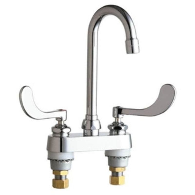 Chicago Faucets Wrist Blade Handle, Deck Mounted Bathroom Faucet Two Handle, Educational and Healthcare Drain, Gooseneck Spout 895-317ABCP – 91216200